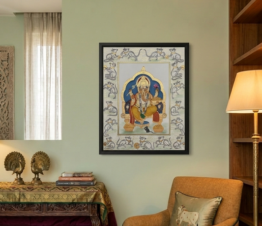 Ganesha Miniature Painting on Paper | Handmade Indian Art | Framed