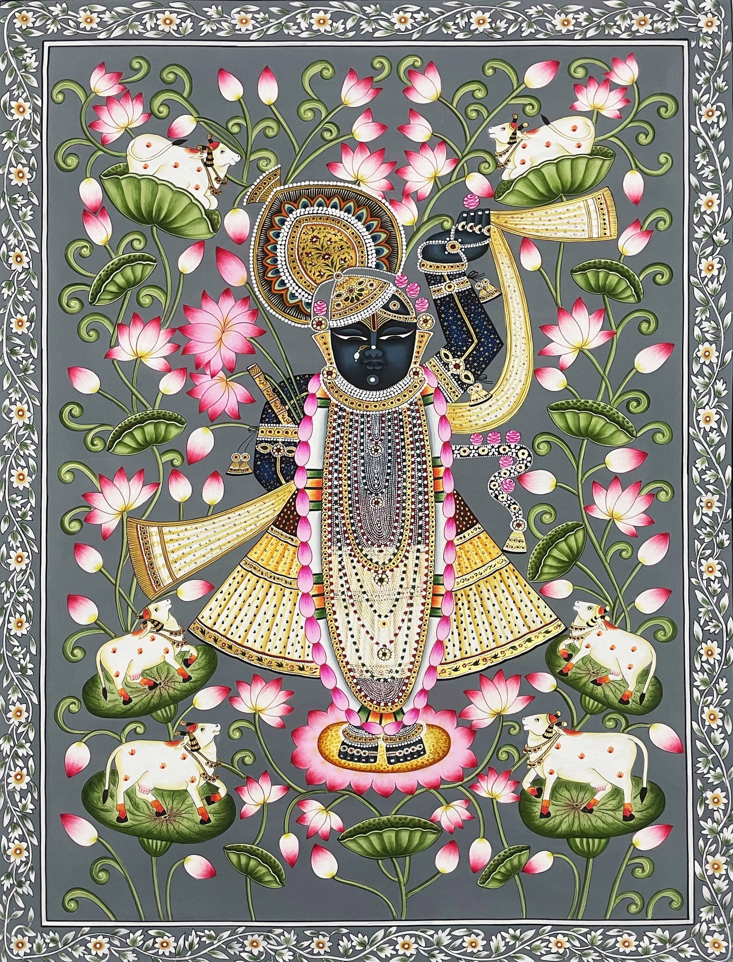 Shrinathji Pichwai Painting, Large Pichwai, Handmade Pichwai Art on cloth Indian Decor, Wall Art, Home Decor Gift (Copy)