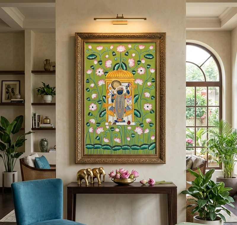 Shreenathji Pichwai Art Painting for Home Decor, Traditional Handmade Shri Nath Ji Wall Painting, Nathdwara Style Krishna Artwork, Indian Spiritual Art