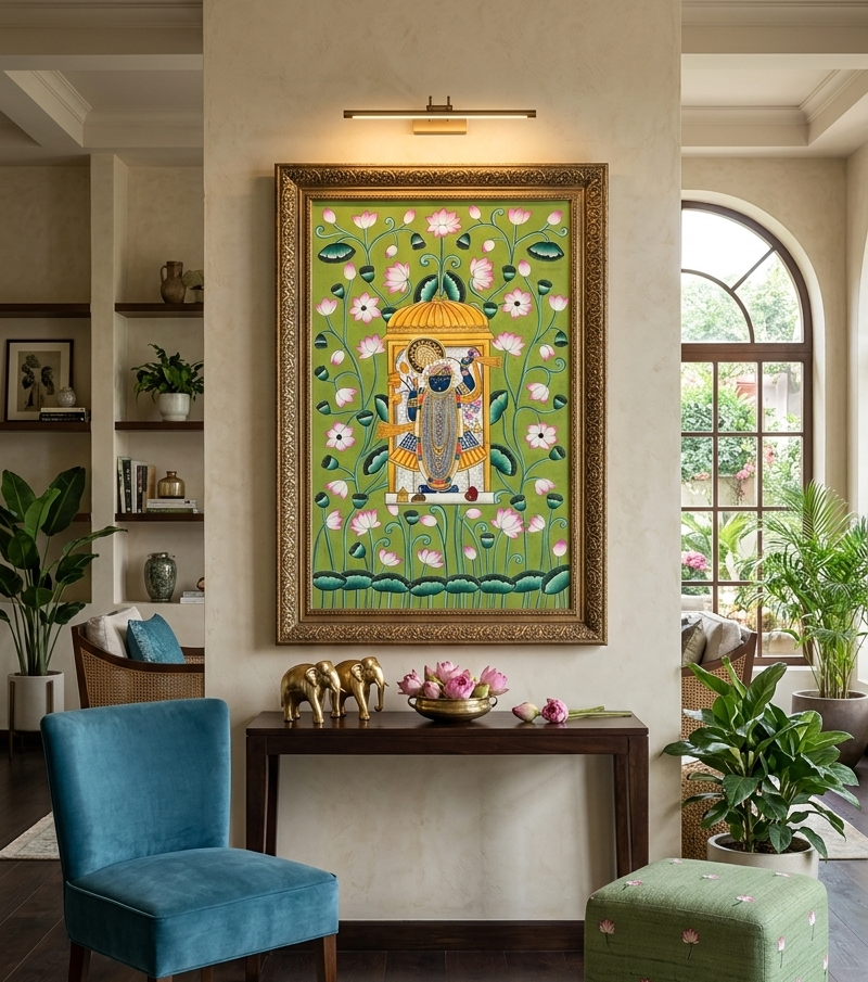 Shreenathji Pichwai Art Painting for Home Decor, Traditional Handmade Shri Nath Ji Wall Painting, Nathdwara Style Krishna Artwork, Indian Spiritual Art