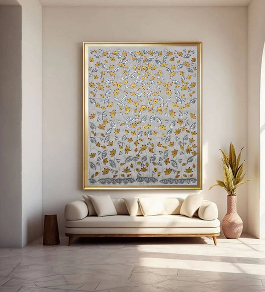 Pichwai Paintings, Silver and Golden Lotus Pond Indian Pichwai, Home decor Art, Indian painting, wall decor
