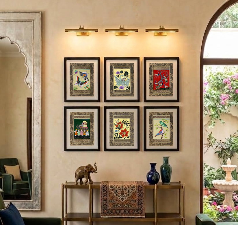 Miniature Painting Set of 6 – Handmade Indian Miniature Paintings on Paper – Framed