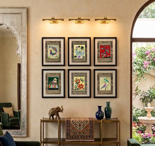 Miniature Painting Set of 6 – Handmade Indian Miniature Paintings on Paper – Framed