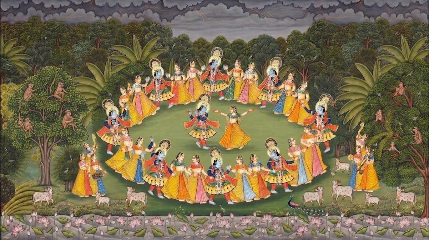 Jungle Pichwai Radha Krishna Raasleela Painting | Handmade Traditional Indian Wall Art