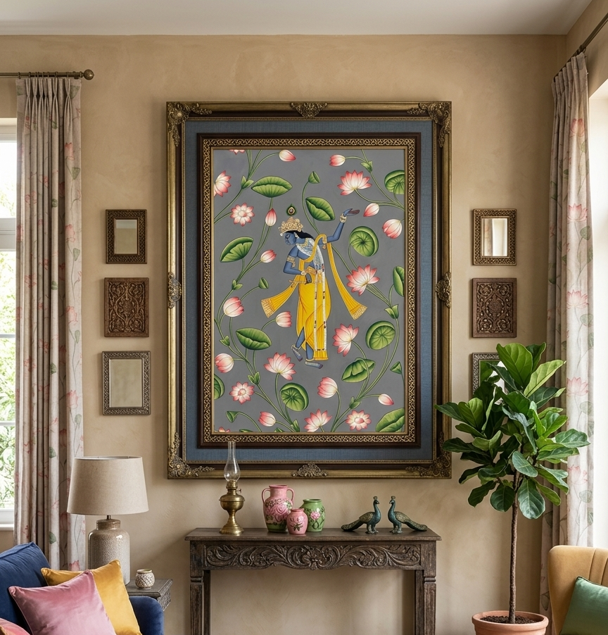 Krishna Detailed Pichwai Painting | Handmade Indian Wall Decor for Home