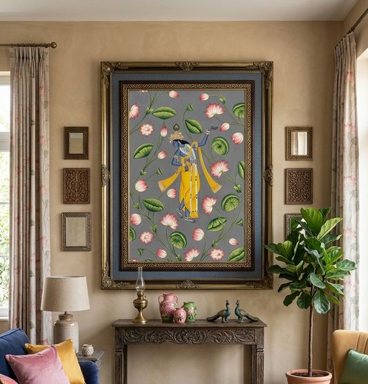 Krishna Detailed Pichwai Painting | Handmade Indian Wall Decor for Home