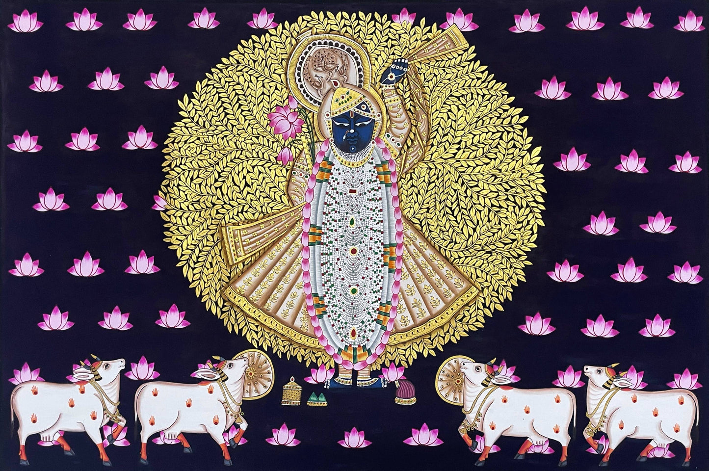 Shreenathji Pichwai Art Painting for Home Decor, Traditional Handmade Shri Nath Ji Wall Painting, Nathdwara Style Krishna Artwork, Indian Spiritual Art