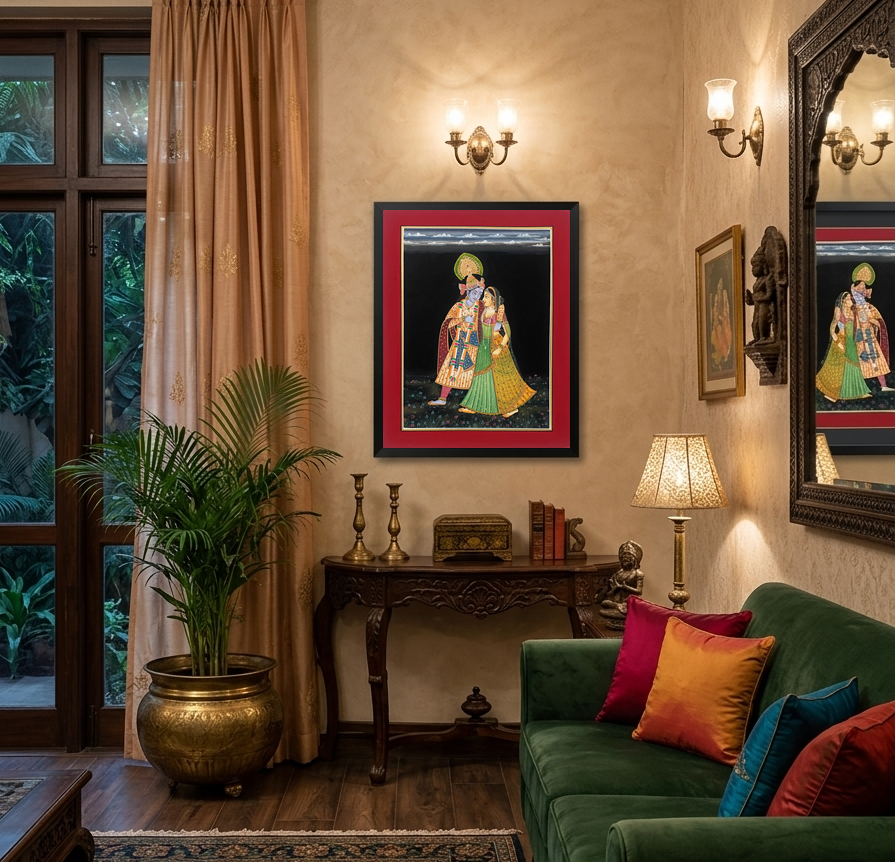 Radha Krishna Handmade Traditional Indian Miniature Painting
