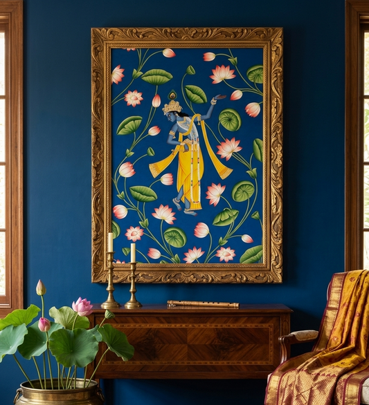 Krishna Detailed Pichwai Painting, wall decor, Home decor