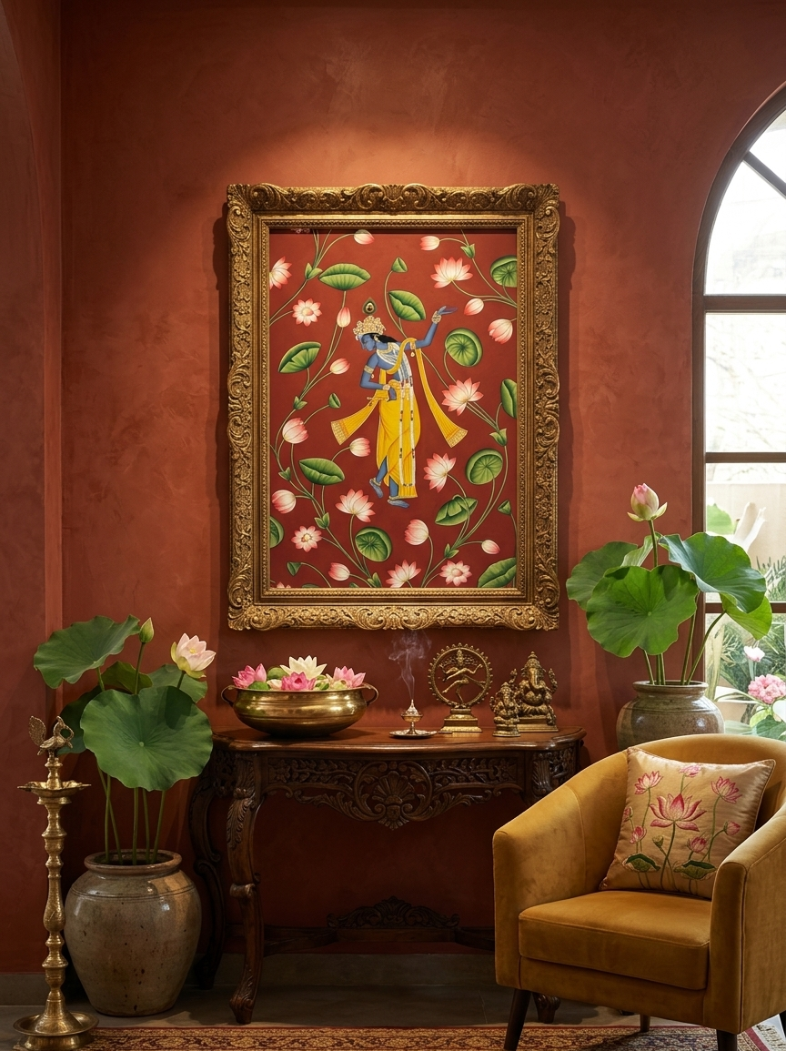 Krishna Detailed Pichwai Painting | Handmade Indian Wall Decor for Home