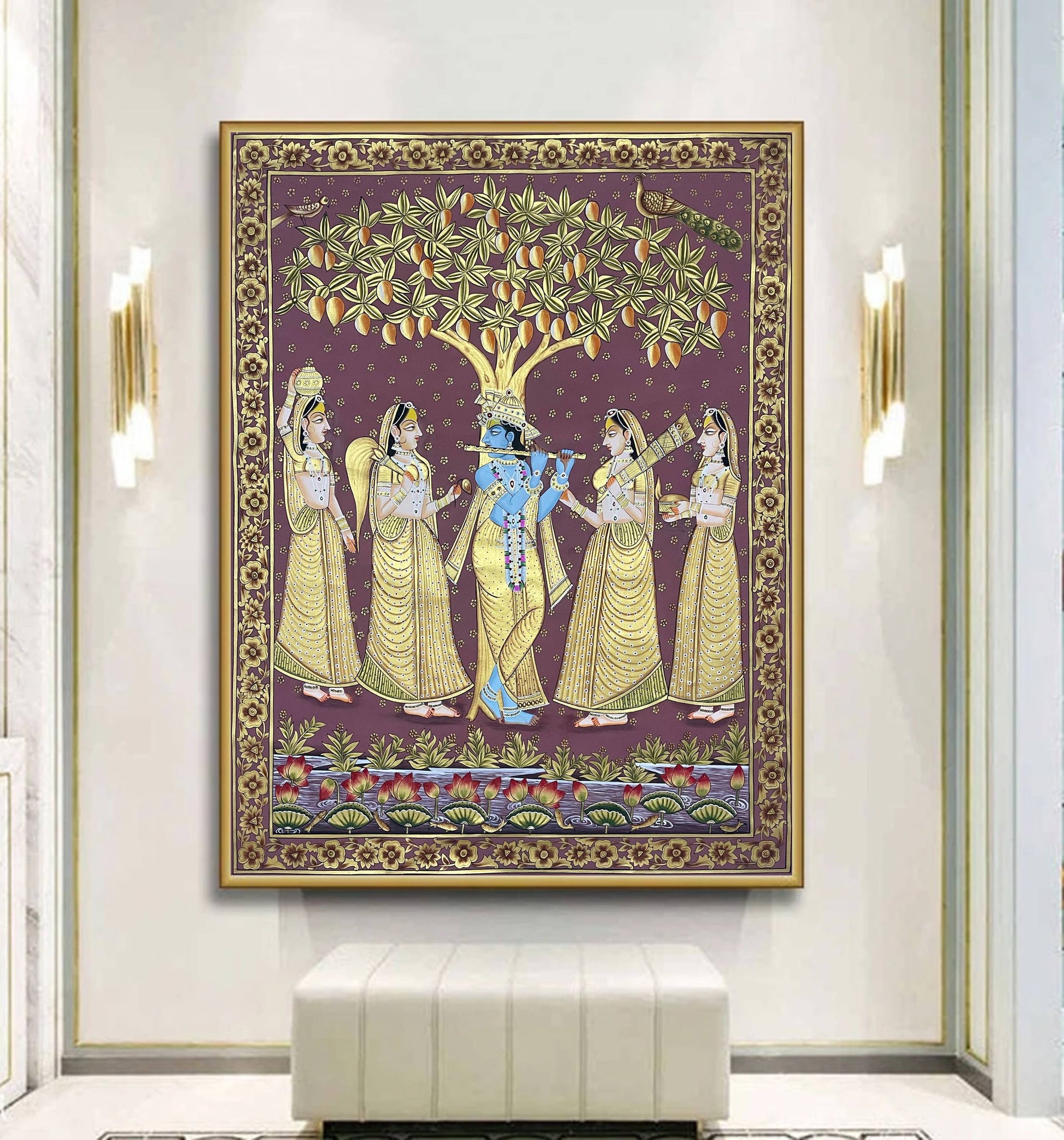 Radha Krishna Golden Detailed Pichwai Handmade Painting - Jaipur Earth