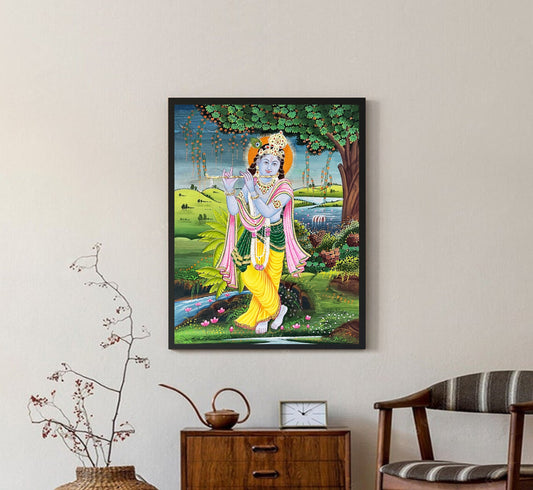 Krishna Detailed Pichwai Handmade Painting- framed