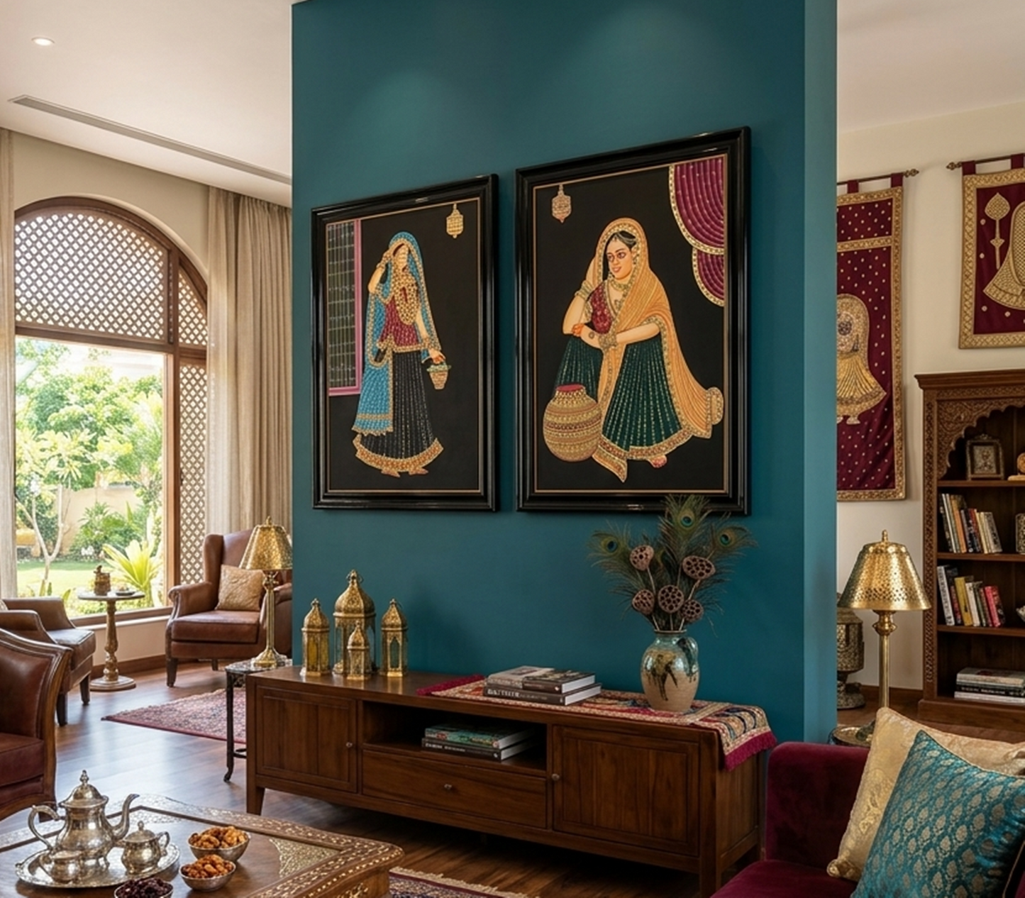 Hand-Painted Ladies Portrait Painting | Traditional Indian Miniature Art on Handmade Paper | Framed