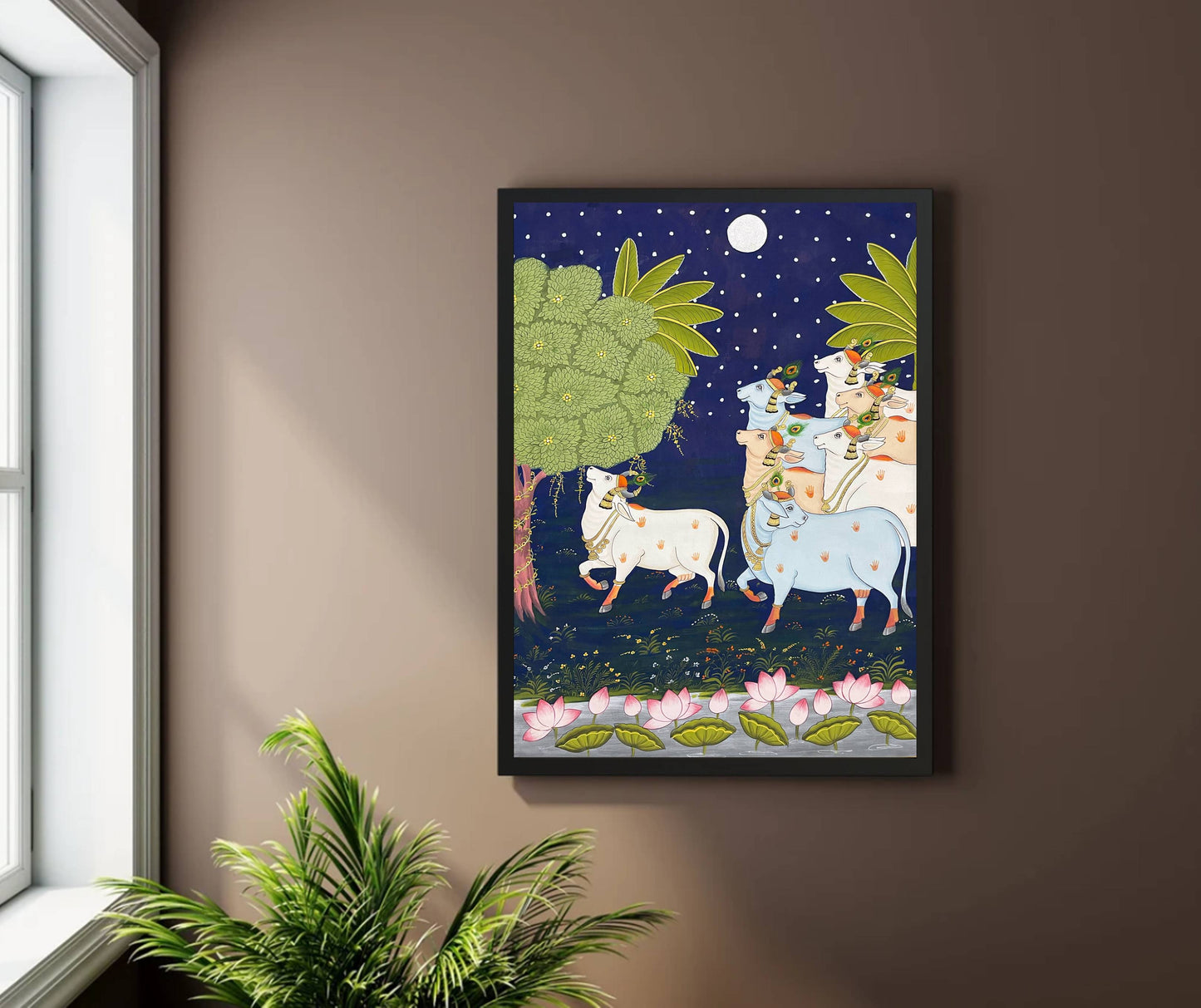 Cow Pichwai Painting, Large Traditional Indian Pichwai Painting For Home Decor, Wall decor. home decor art