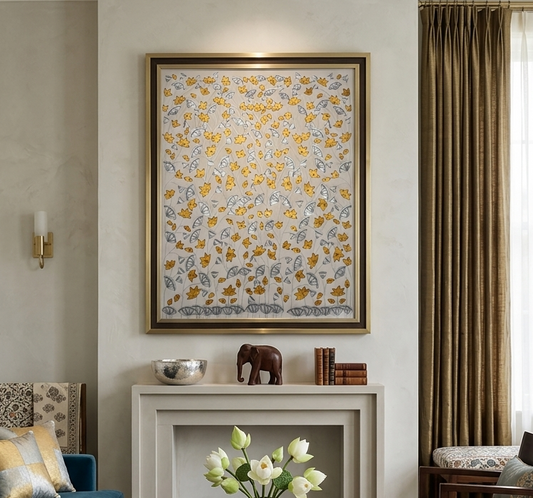 Pichwai Paintings, Silver and Golden Lotus Pond Indian Pichwai, Home decor Art, Indian painting, wall decor