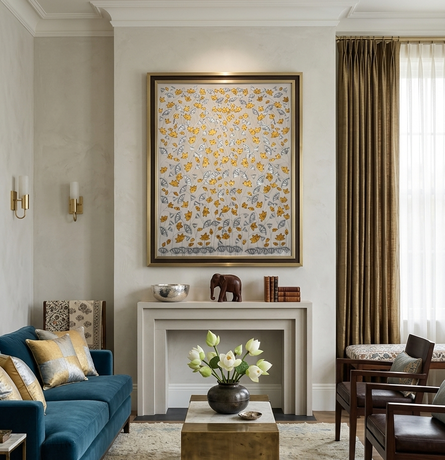 Pichwai Paintings, Silver and Golden Lotus Pond Indian Pichwai, Home decor Art, Indian painting, wall decor