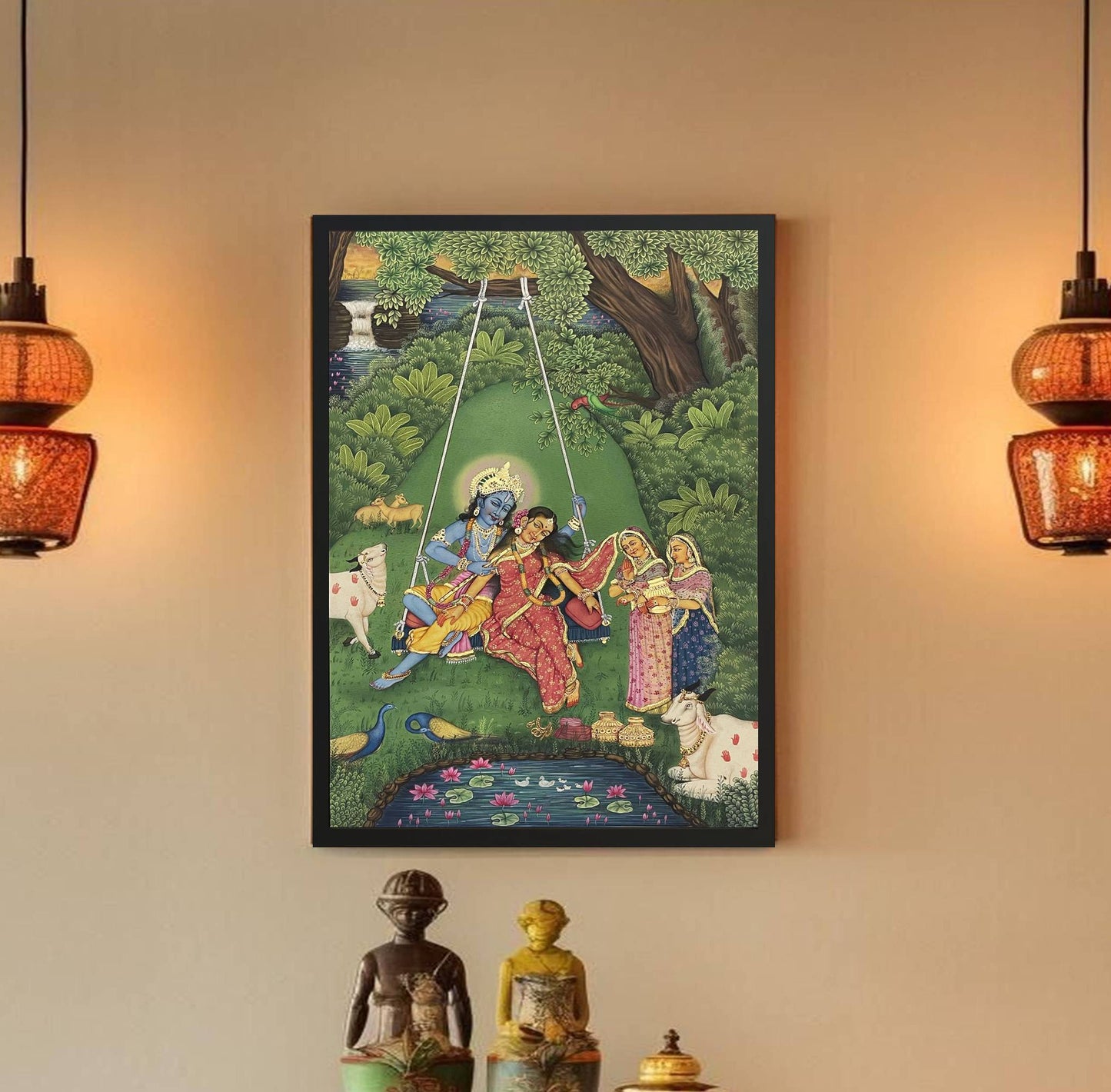 Radha Krishna Pichwai Painting, Detailed Hand painted Painting Framed