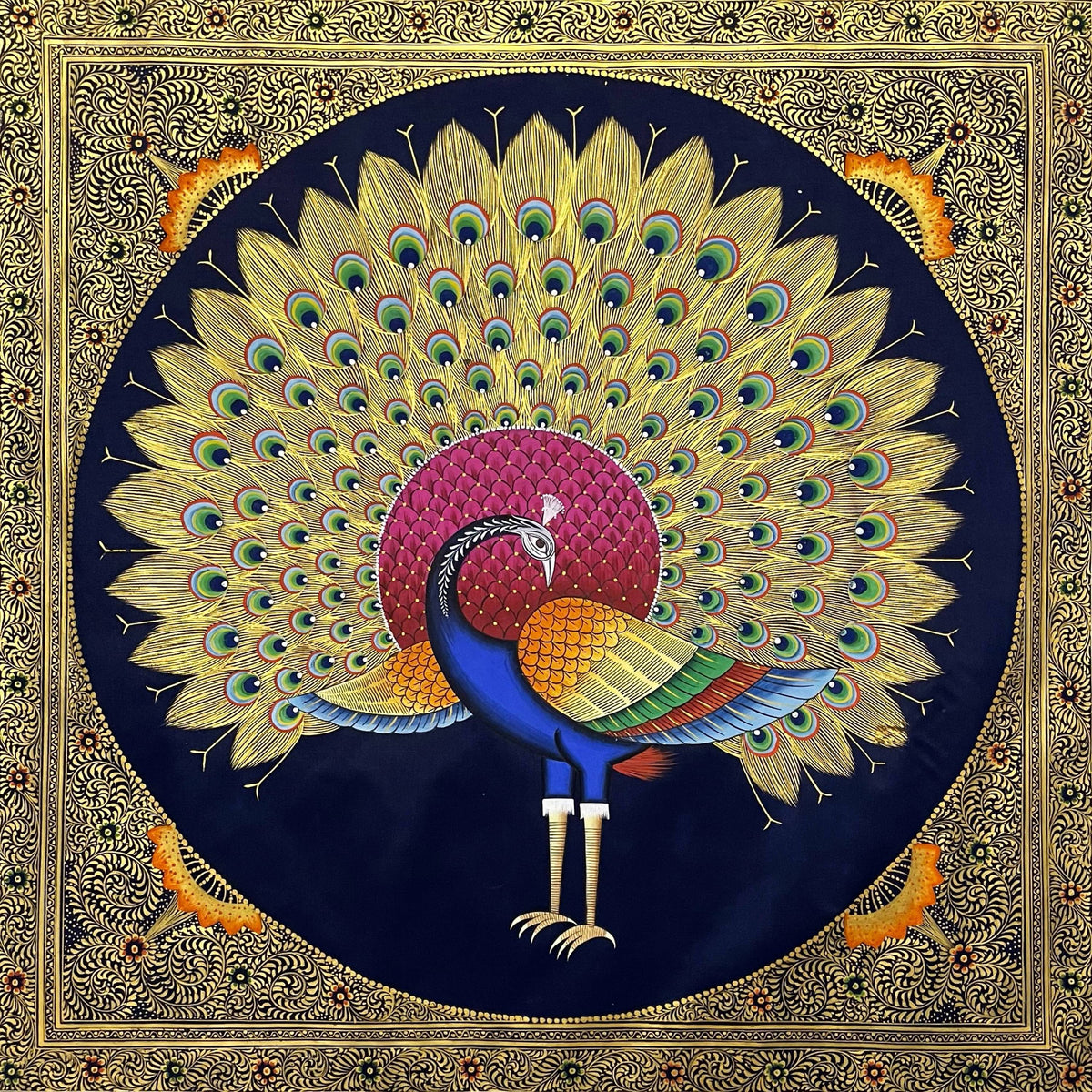 Peacock Bird Painting Set of 2, Handmade Bird Wall Art for Home Decor