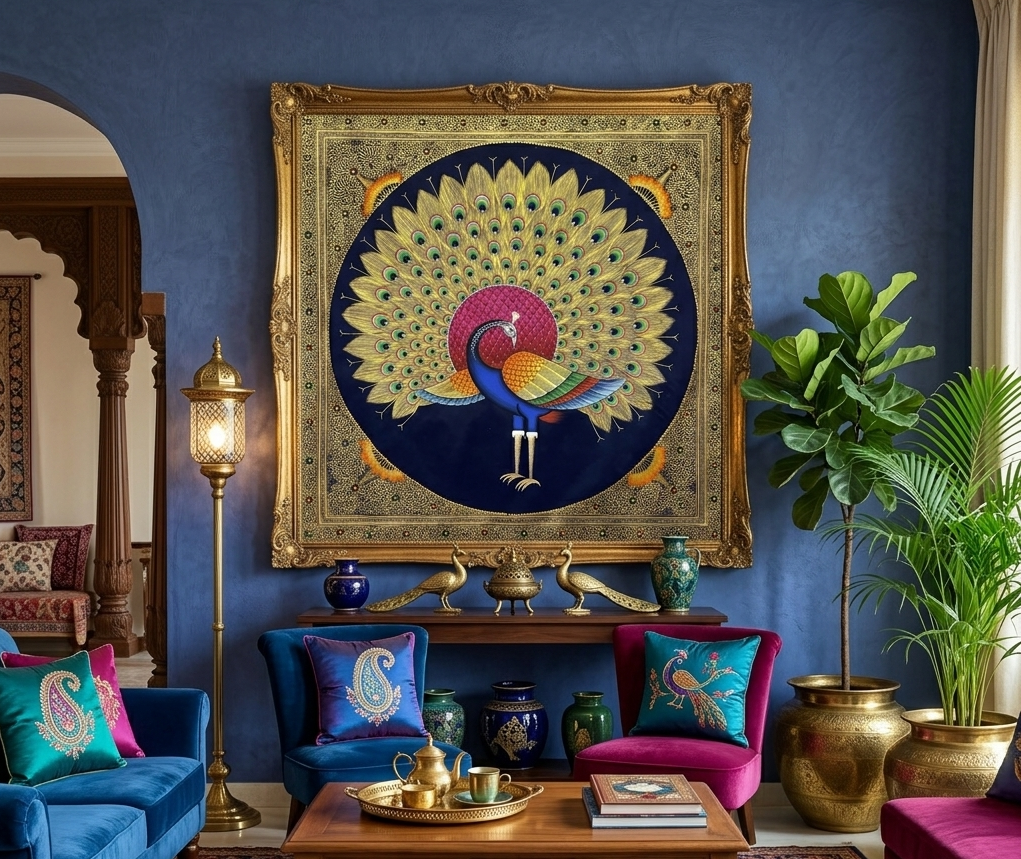 Peacock Bird Painting – Handmade Bird Wall Art for Home Decor