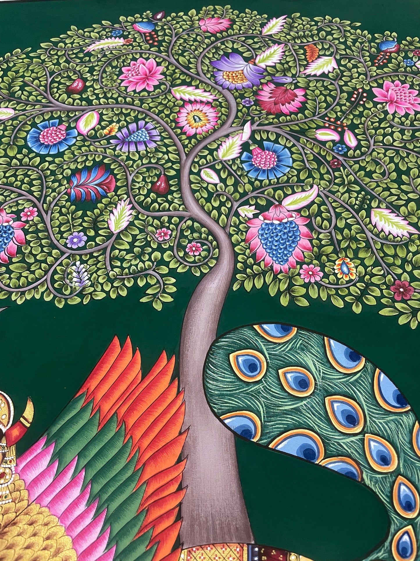 Kamdhenu Sacred Cow Life Tree Handmade Pichwai Painting | Traditional Nathdwara Indian Art