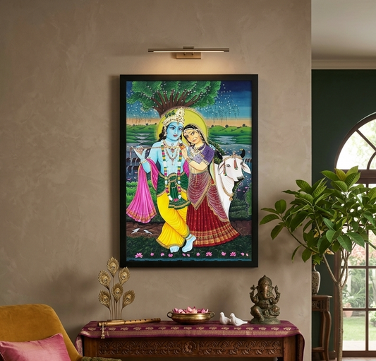 Radha Krishna Detailed Pichwai Handmade Painting Framed | Traditional Wall Art