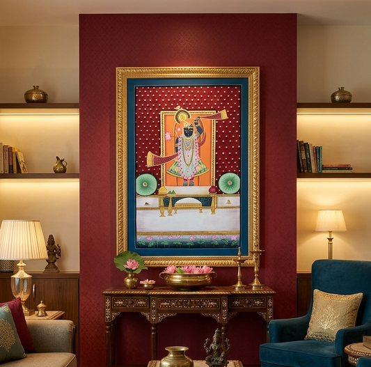Shreenathji Lotus Pichwai Painting | Traditional Indian Wall Art
