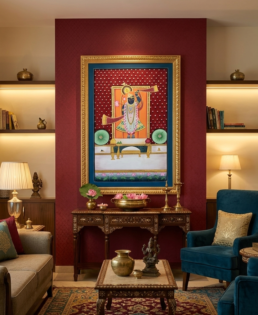 Shreenathji Lotus Pichwai Painting | Traditional Indian Wall Art