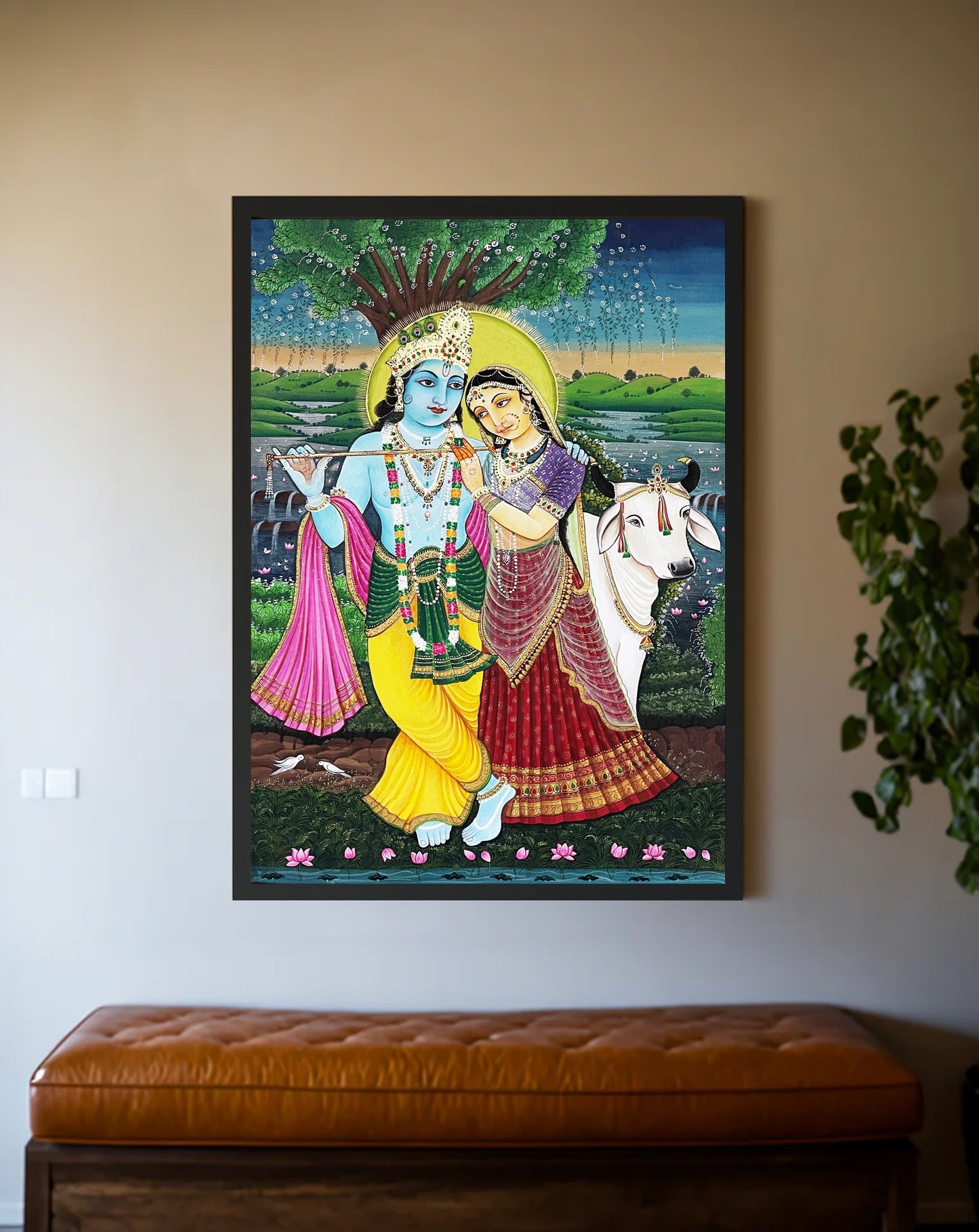 Radha Krishna Detailed Pichwai Handmade Painting- framed