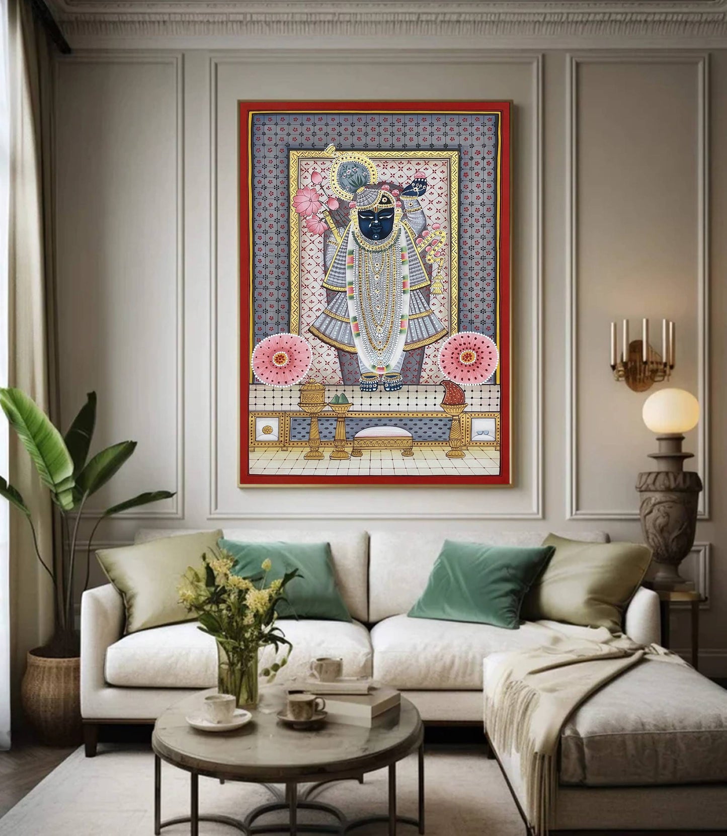 Pichwai Painting of Shreenathji, Art For Home Decor, Beautiful Shreenathji on cloth, Home Decor, Wall art - Jaipur Earth