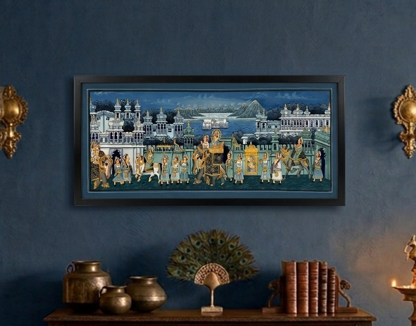 Royal Procession Detailed Hand Painted Artwork, Rajasthani Painting