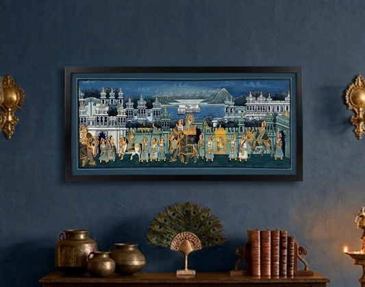 Royal Procession Detailed Hand Painted Artwork, Rajasthani Painting