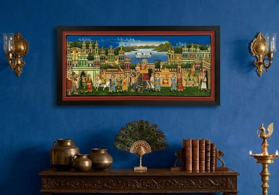 Royal Procession Detailed Hand Painted Artwork, Rajasthani Painting, Art and Collect