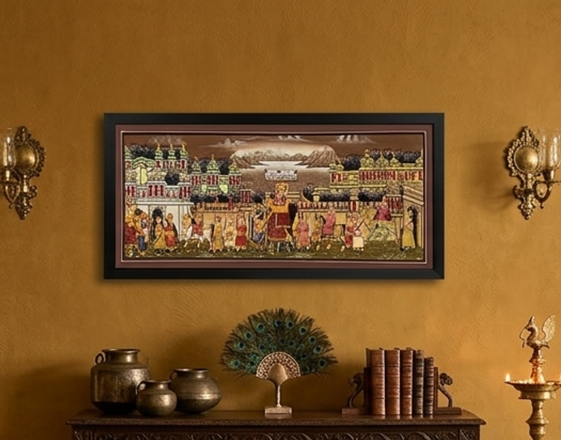 Royal Procession Detailed Hand Painted Artwork, Rajasthani Painting, Art and Collect, Home Decor, Wall Decor