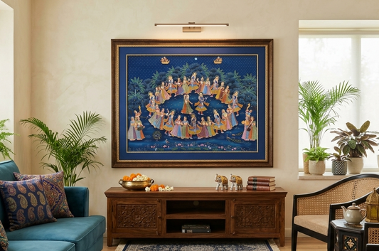 Radha Krishna Raasleela Pichwai Painting – Handmade Detailed Traditional Wall Art