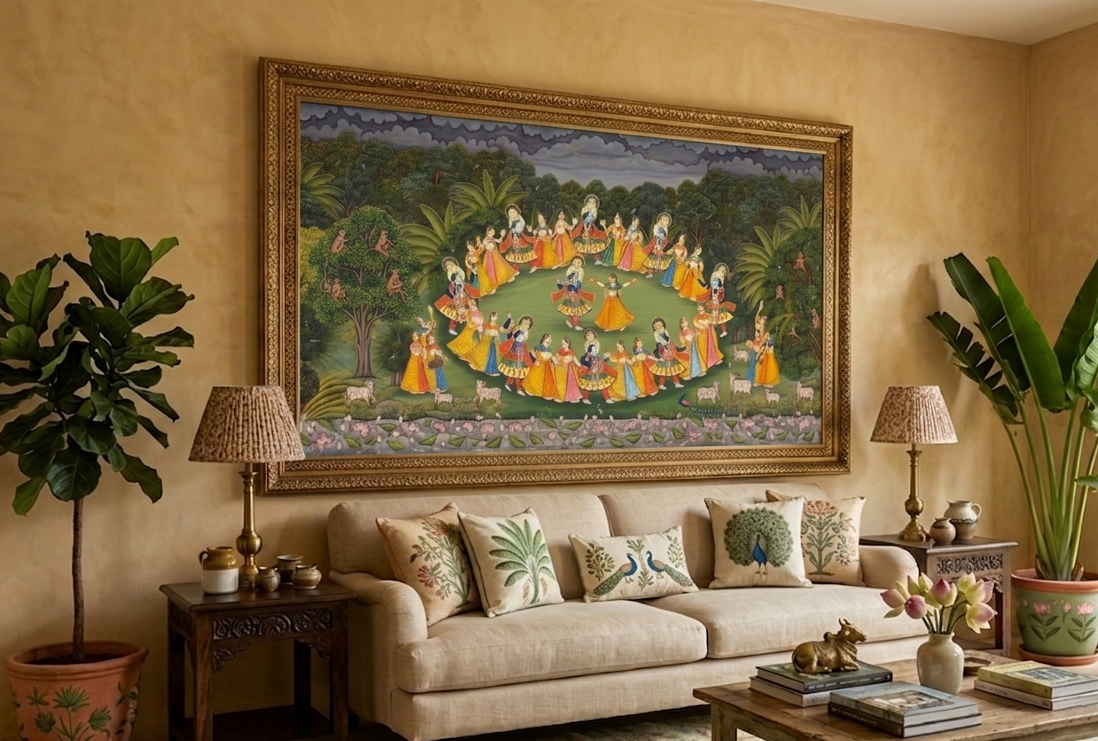 Jungle Pichwai Radha Krishna Raasleela Painting | Handmade Traditional Indian Wall Art
