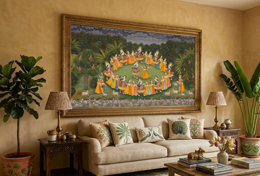 Jungle Pichwai Radha Krishna Raasleela Painting | Handmade Traditional Indian Wall Art