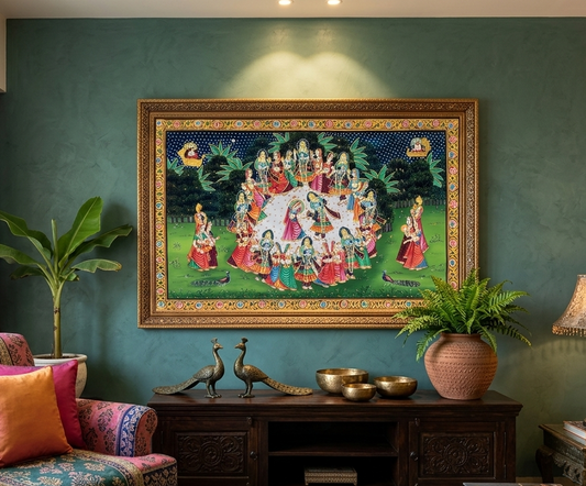 Radha Krishna Raasleela Pichwai Painting – Handmade Traditional Wall Art