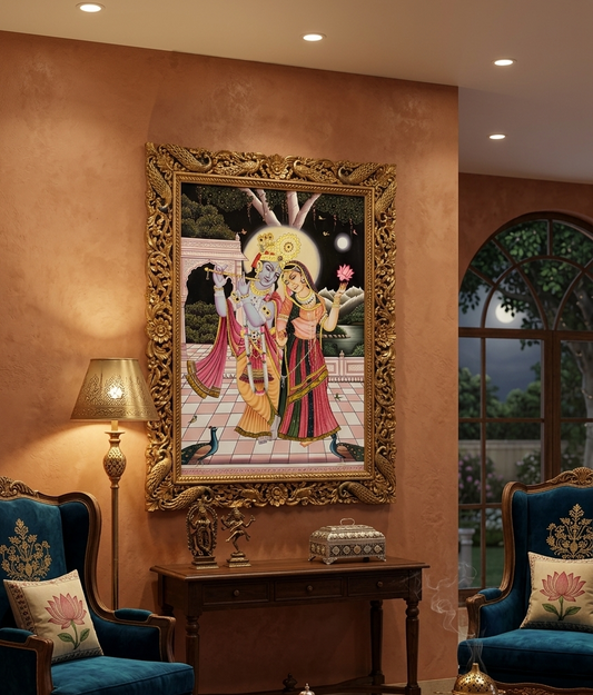 Radha Krishna Detailed Pichwai Handmade Painting, Traditional Nathdwara Art, Spiritual Indian Artwork, Luxury Home Decor