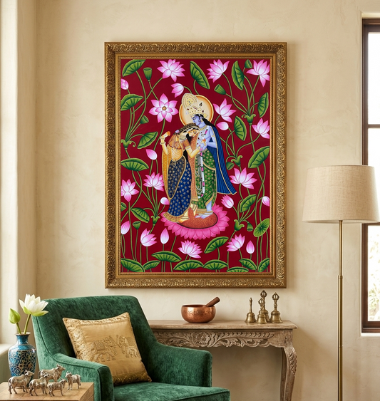 Radha Krishna Detailed Pichwai Handmade Painting, Traditional Nathdwara Art, Spiritual Indian Artwork, Luxury Home Decor
