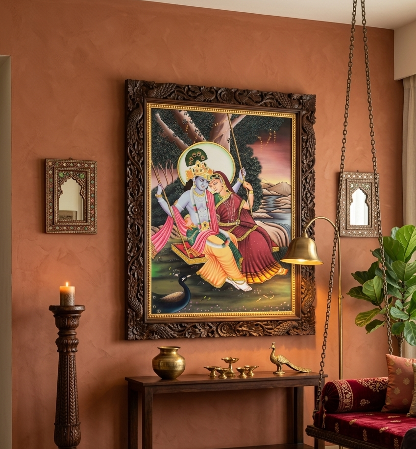 Radha Krishna Detailed Pichwai Handmade Painting, Traditional Nathdwara Art, Spiritual Indian Artwork, Luxury Home Decor