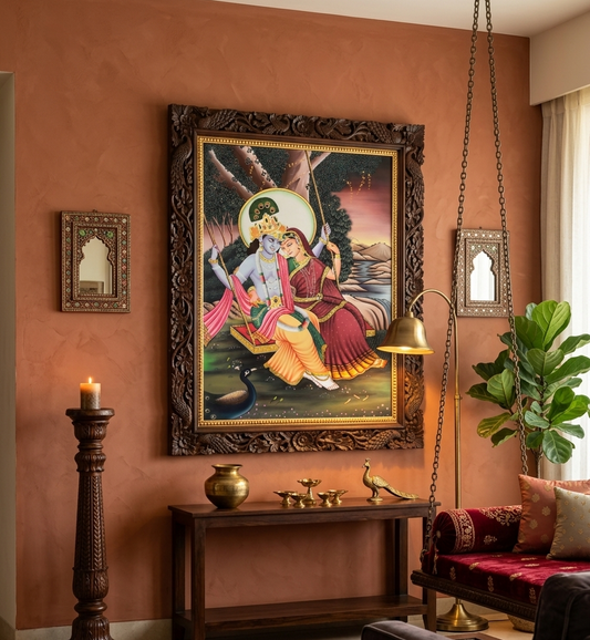 Radha Krishna Detailed Pichwai Handmade Painting, Traditional Nathdwara Art, Spiritual Indian Artwork, Luxury Home Decor