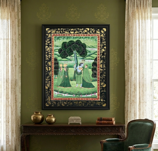 Hand-Painted Pichwai Painting on Silk Fabric | Traditional Nathdwara Art | Handmade Krishna Wall Decor