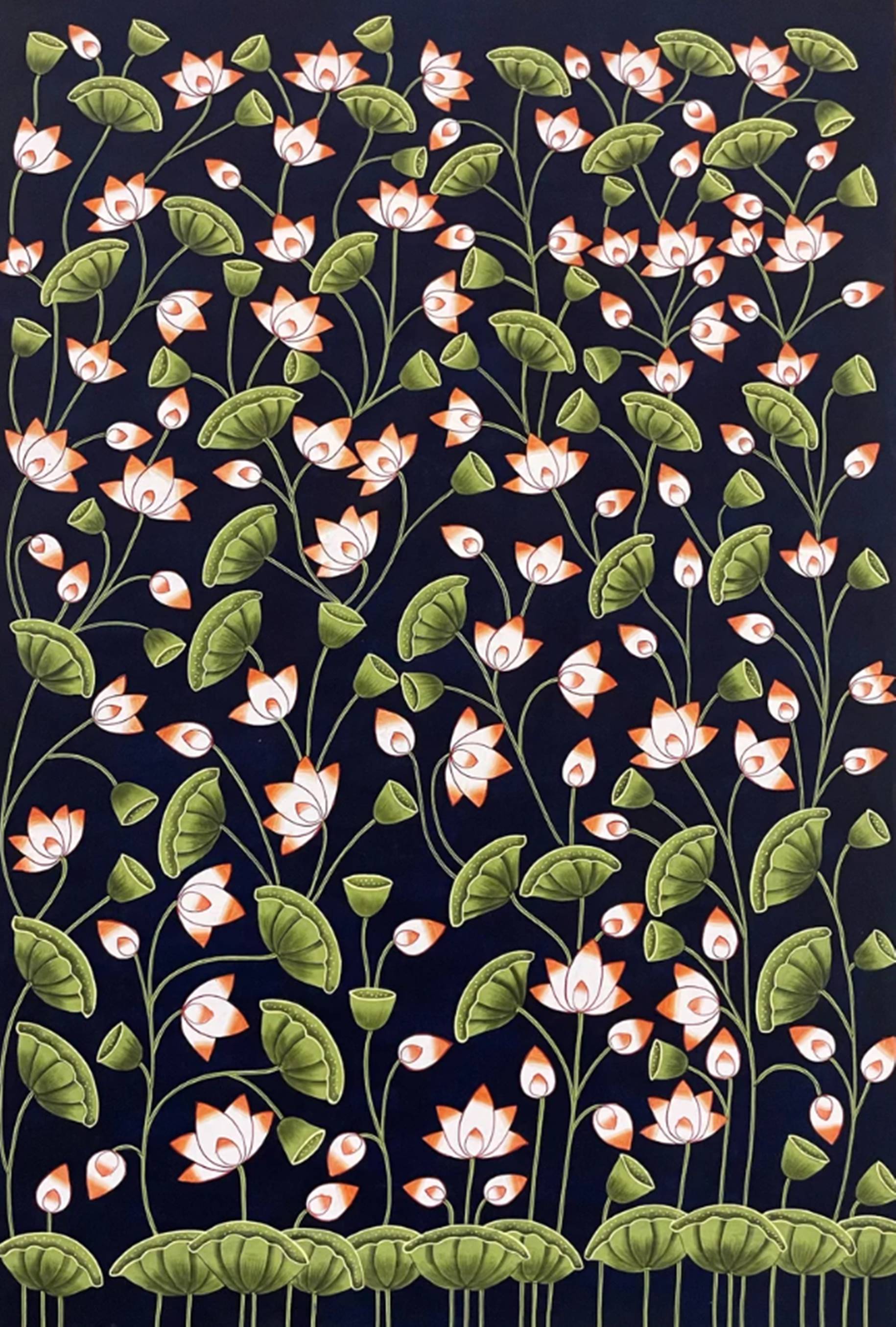 Pichwai Painting, Set of 2, Lotus Pond Indian Pichwai, Home decor Art, Indian painting - Jaipur Earth