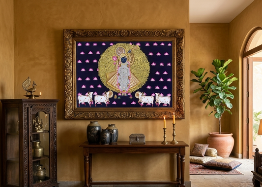 Shreenathji Pichwai Art Painting for Home Decor, Traditional Handmade Shri Nath Ji Wall Painting, Nathdwara Style Krishna Artwork, Indian Spiritual Art