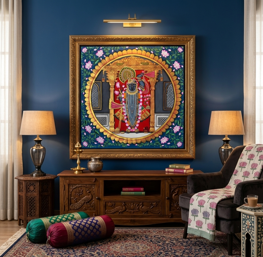 Shrinathji Pichwai Painting | Handmade Large Pichwai Art on Cloth | Traditional Indian Wall Decor