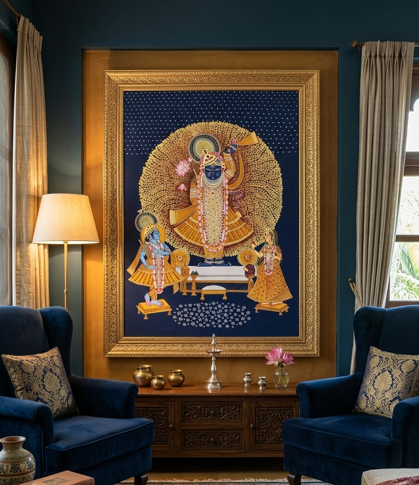 Shreenathji Pichwai Art Painting for Home Decor, Traditional Handmade Shri Nath Ji Wall Painting, Nathdwara Style Krishna Artwork, Indian Spiritual Art