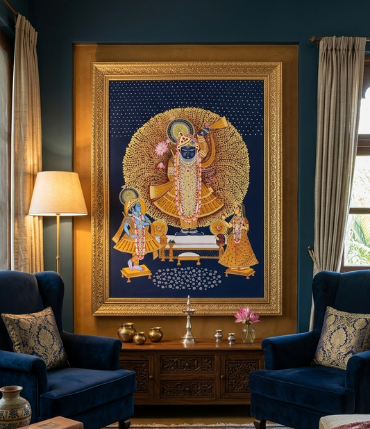 Shreenathji Pichwai Art Painting for Home Decor, Traditional Handmade Shri Nath Ji Wall Painting, Nathdwara Style Krishna Artwork, Indian Spiritual Art