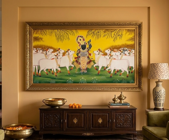 Shreenathji Pichwai Painting Handmade, Traditional Indian Wall Decor, Nathdwara Art