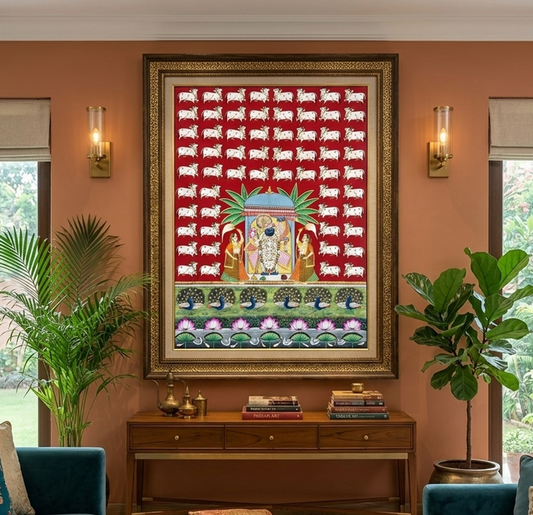 Shrinathji Wall Painting – Traditional Pichwai Art, Hindu Spiritual Home Décor