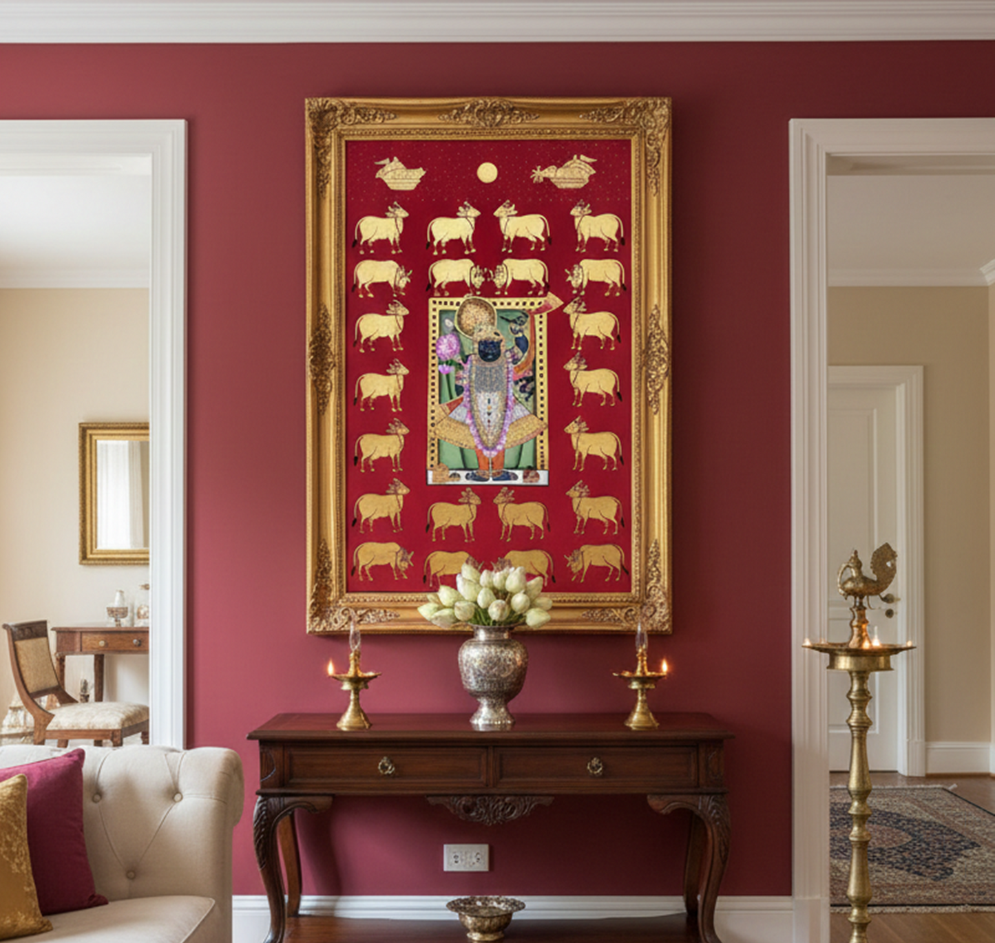 Shreenathji Pichwai Painting – Handmade Nathdwara Style Lord Krishna Wall Art | Traditional Indian Devotional Artwork